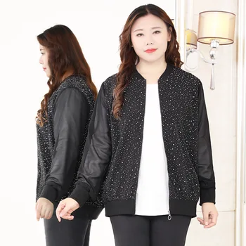 

Spring Fall Plus Size Coats Women Tops Zipper Polka Dot Thin Zipper Bomber Jackets Long Sleeve Elegant Loose Casual Outerwear