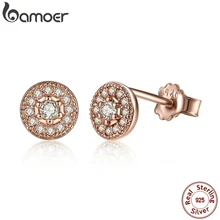 BAMOER Элегантные 925 пробы серебряные Сияющие элегантные прозрачные CZ женские круглые серьги-гвоздики ювелирные изделия Brincos PAS451