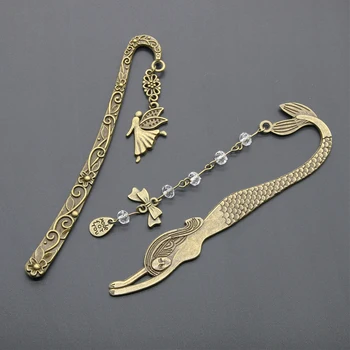 

1Pc Retro Alloy Metal Bookmark Mermaid Beaded Or Angels Butterfly bookmarks for books bookmarks New stationery