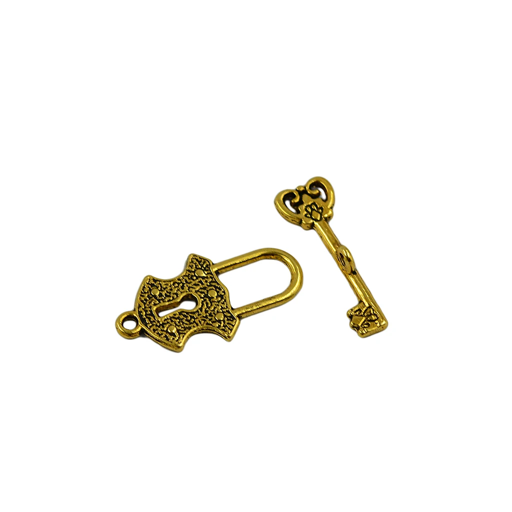 30 Set Of Vintage Key And Padlock Connector Alloy Clasps For Jewelry Creation Crafts - Antique Gold