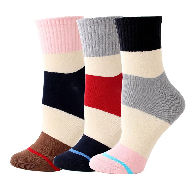 Женские хлопковые носки Harajuku модные уличные носки женские осенние зимние унисекс красочные полосы Sox 3 пар/лот# F - Цвет: H 3pairs