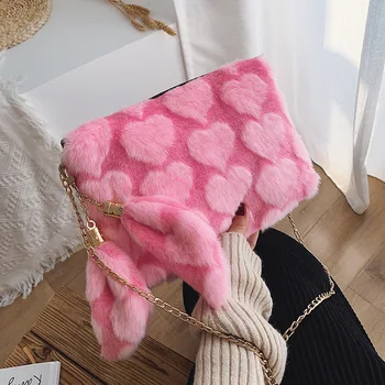 

Vintage Faux Fur Leopard Women Crossbody Bags Fashion Plush Ladies Messenger Bags Female Chain Shoulder Bag Small Clutch Purse