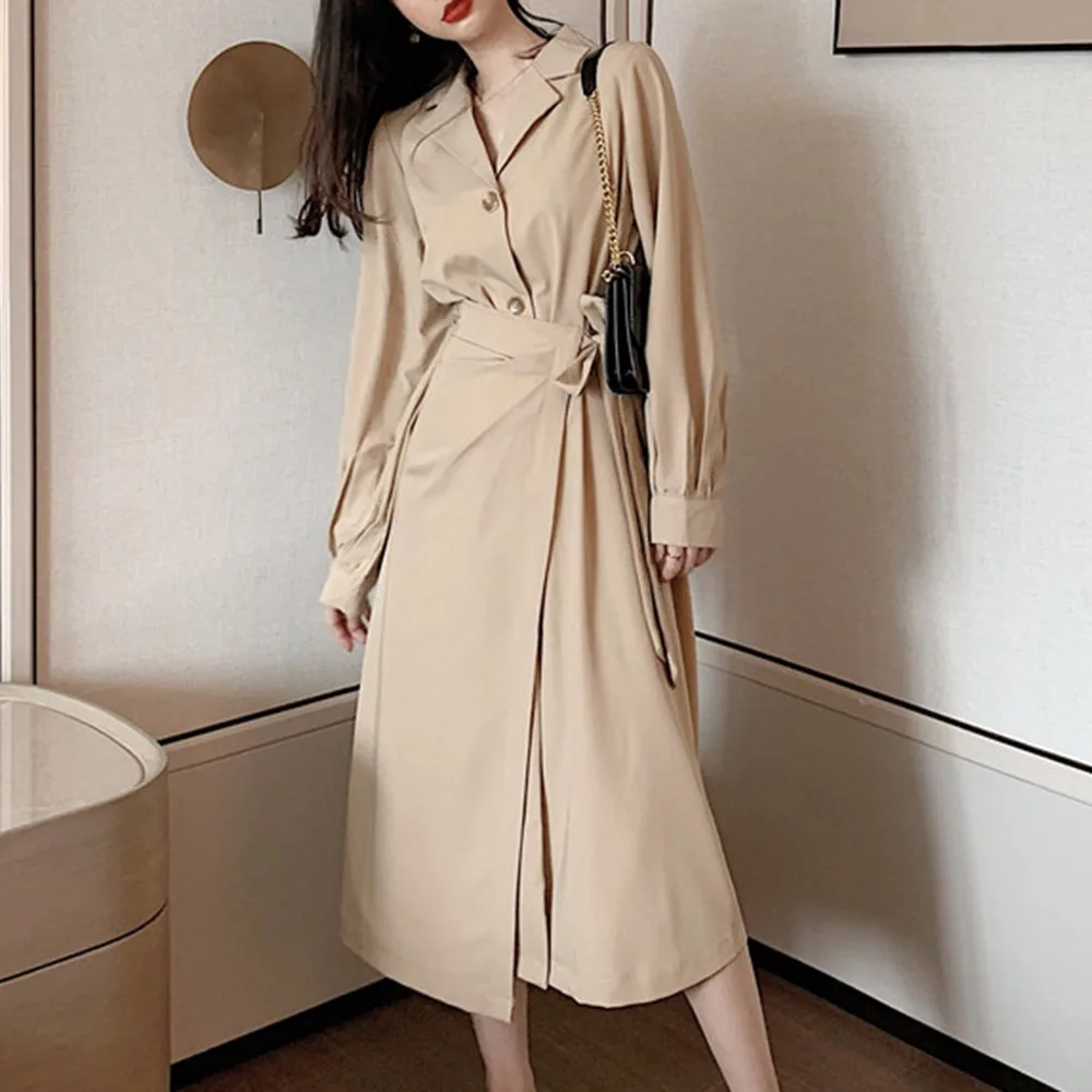 

Womens Blazer Dress With Belt Long Sleeve Notched Collar Open Fork Sexy Streetwear Party Dress Vestidos Long Dresses 2020 Spring