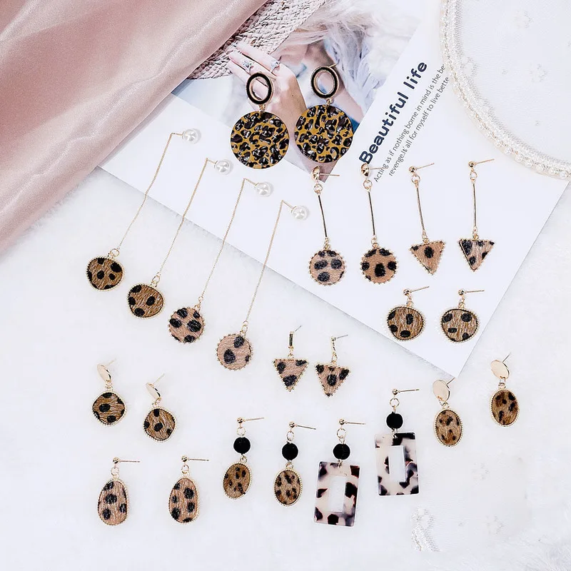 

Korean Creative Personality Geometry Leopard Series Dangle Earrings Collection Fashion Simple Girl Women's Jewelry Accessories