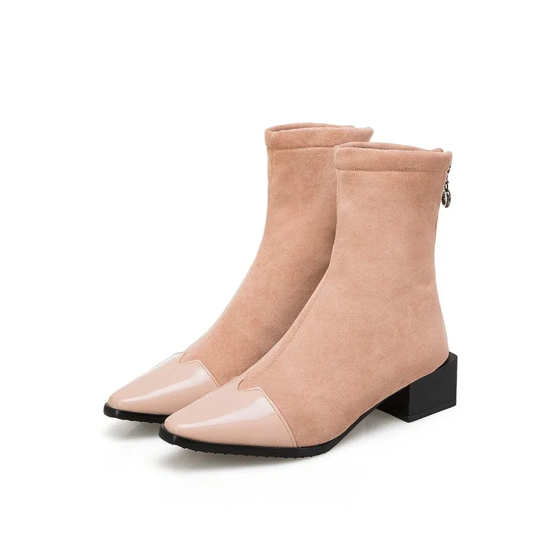 Oversized 12 13 14 15 16 17 Ladies pointy mid-heel breasted ankle boot with simple rider back zipper | Обувь