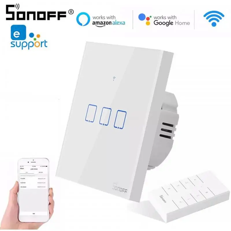 Умный выключатель SONOFF T2 портативный с поддержкой Wi Fi совместим приложением eWeLink