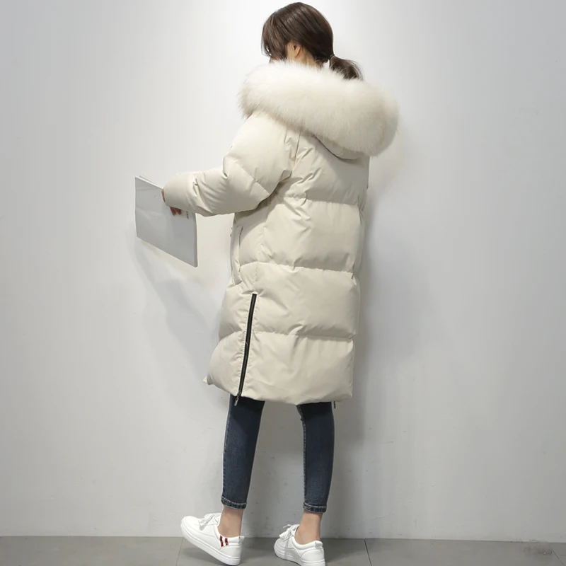 

2020 Women's Winter Down Jacket Woman Hooded Long Puffer 90% White Duck Down Coat Women Real Raccoon Fur Collar Korean