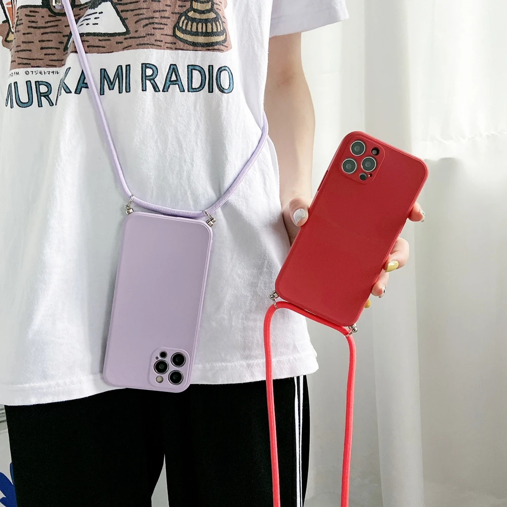 Liquid Silicone Crossbody Necklace Strap Phone Case with Lanyard Cord
