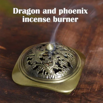 

Dragon Phoenix Incense Burner Antique Alloy Copper Aromatherapy Stove Home Sandalwood Coil Incense Burner For Buddha Ornaments