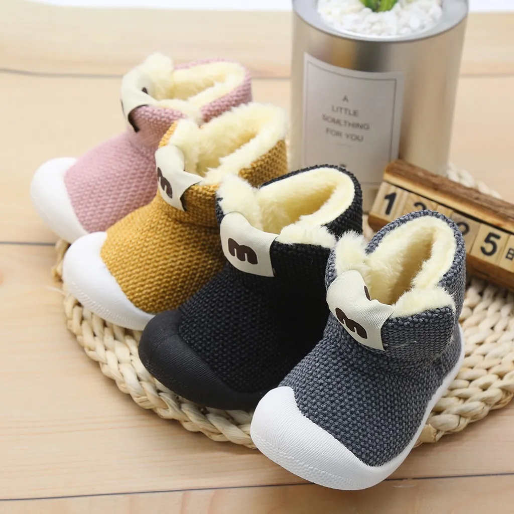 

Toddler Mid Tube Boots Infant Kids Baby Girls Boys Winter Warm Knit Short Boots Booties Shoes Children Soft bottom Cute Shoes