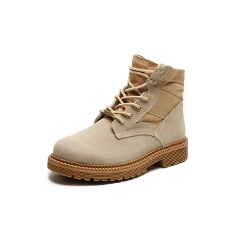 

Autumn and winter couple models desert boots military boots retro leather Martin boots thick heel flat boots