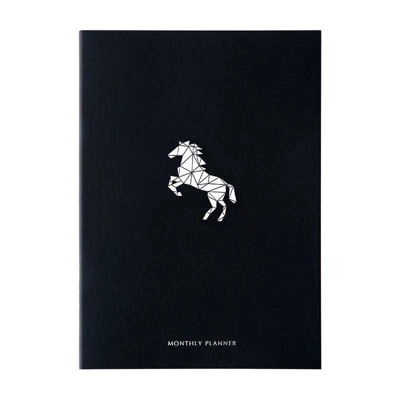 Horse Блокнот формата А4, черная Обложка, ежемесячный планировщик, календарь, журнал, органайзер, студенческий офис, тетрадь для учебы, блокнот для письма, план, книга - Цвет: Horse