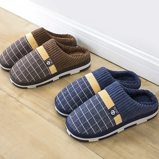 2020 Men Slippers New Warm  Men's Slippers Short Plush Flock Home Slippers for Men Hard-wearing Non-slip Sewing Soft Male Shoes - Image 4