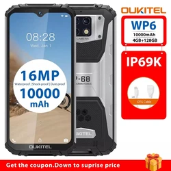 OUKITEL WP6 10000 мАч 6,3 дюймFHD + безрамочный экран с IP68 Водонепроницаемый мобильный телефон 4 Гб 128 MT6771 Восьмиядерный мобильный телефон 16MP 4 аппарат не пр...