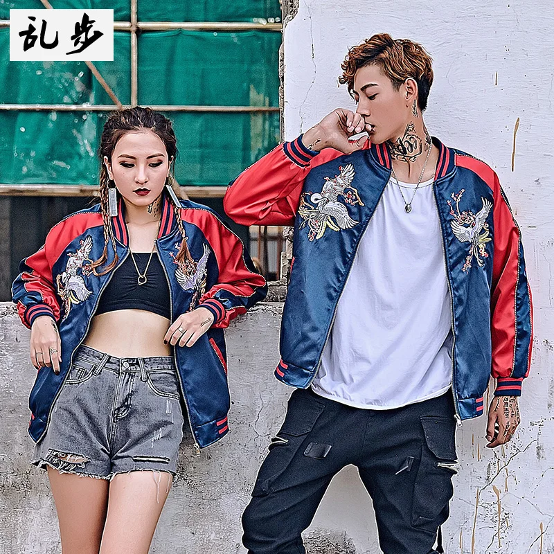 Мужская бейсбольная куртка в стиле хип-хоп с вышивкой и воротником-стойкой