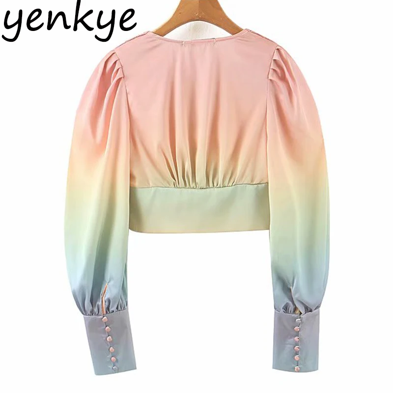 Женская шифоновая блузка с рукавами фонариками и V образным вырезом|Блузки| |