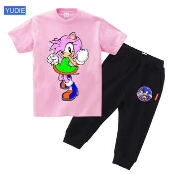 

Children Clothing Summer Toddler Girls Clothes Sonic Hedgehog Amy T-shirt+Pants Kids Clothing Teenager Birthday Present Suits