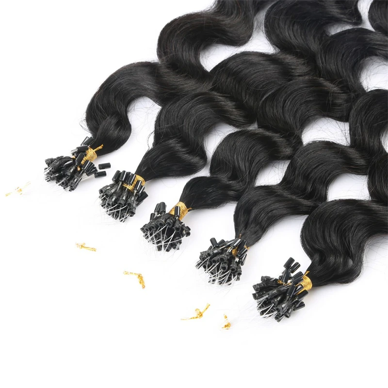 European Deep wave Micro Ring Vrigin Hair Extensions 1g/s #4 #27 Remy Blonde Brown Micro Bead Loop Human Hair Extension