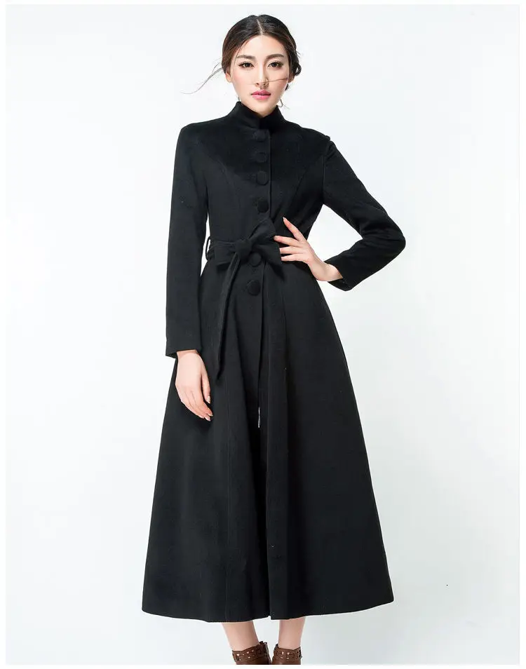 Fashion Autumn Winter Mandarin Collar Women Trench Coats Ladies Slim Fit Long Sleeve Belted Outwear With Pockets Manteau Femme