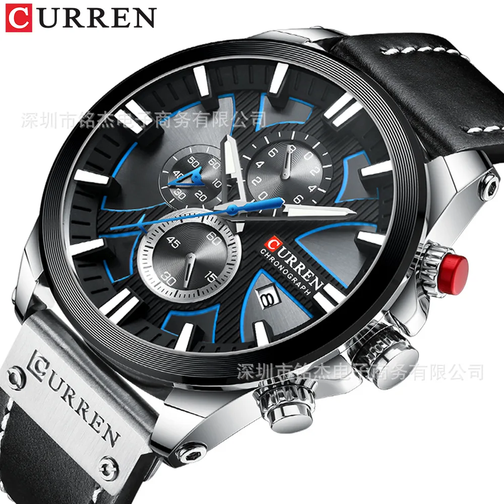 

Curren Karui En 8346 Fashion Simple MEN'S Leather Belt Watch Six-pin Multi-functional Waterproof Quartz Watch MEN'S Watch