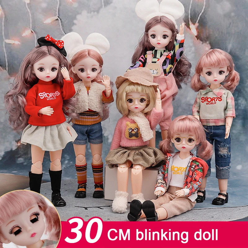 Muñeca BJD de 12 pulgadas con 22 articulaciones móviles, 30cm, Ojos de cerca, muñecas parpadeantes con ropa de moda, falda, vaqueros, juguetes para niñas, regalo