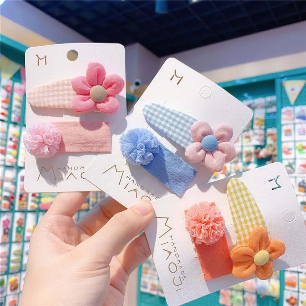 2 шт. детская заколка для волос в цветочек однотонная кружевная горошек милые