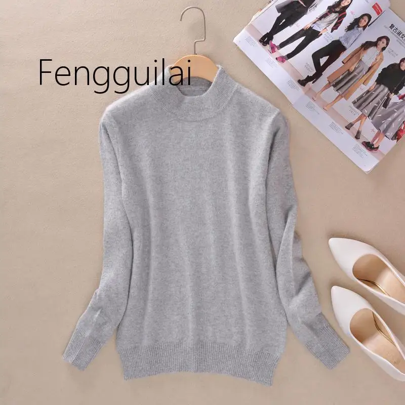 2020 Women  Cashmere WooL Blend Sweater And Pullover Long Sleeve Knitted Half Turtleneck Pullover Women Winter Knit-wear Sweater