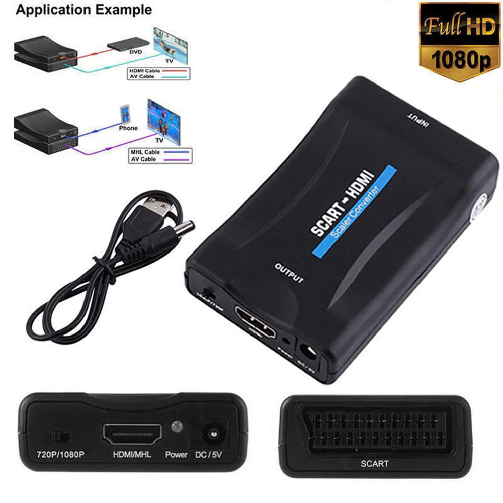 ABS Scart к HDMI MHL конвертер аудио видео адаптер для коробки STB 1080P HD tv с USB кабелем 3 Вт для PAL NTSC SECAM PAL/N tv и т. Д