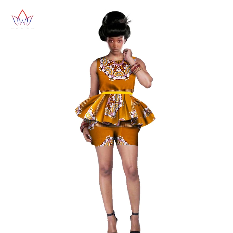 Women African Clothing 6XL Women African Outfits 2 Piece Sets African Print Shorts Set Design Brand Dashikis Print BRW WY542 - Цвет: 16