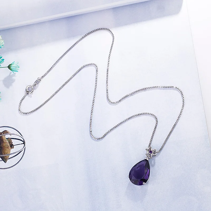 Sterling Silver 925 2 Carats natural amethyst Pendant Women Natural purple Gemstone 45cm Necklace Jewelry Pendant party gifts pendant necklace silver necklace silver pendant