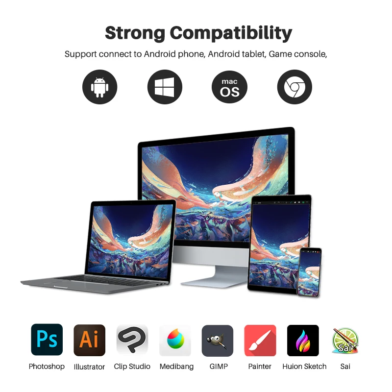 13.3 Inch HUION Graphics Tablet Kamvas Pro 13 2.5K Screen Display 145% sRGB Drawing Pen Tablet Monitor with Adjustable Stand — view 5