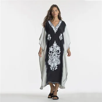 

Loose Bohe Style Summer Women Beachwear Kaftan Bikini Cover-ups Beach Dress Cotton Tunic SwimWear Cover Up Robe De Plage