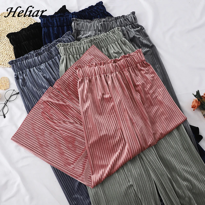 

Heliar Autumn Corduroy Wide Leg Pants Englend Style Loose Trouser Female Long Pants For Women 2019 Women Elastic Waist Trouser