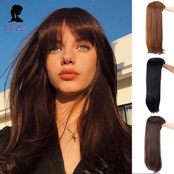 

LUPU Long Ombre Brown Blonde Wigs with Bangs Cosplay Synthetic for Black Women Afro Straight Natural Party False Hair Wigs