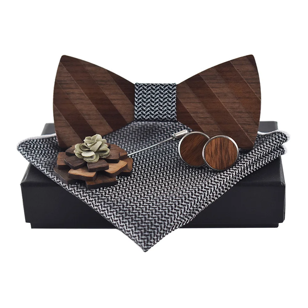  Brooch Classic Square Pocekt Elegant Party Handkerchief Bowtie Carved Hanky Tie Cufflink Sets Gift 
