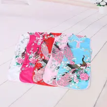 Детское платье в стиле ретро для девочек, китайское платье Ципао с цветочным принтом, вечерние мини-платья без рукавов с принтом для малышей