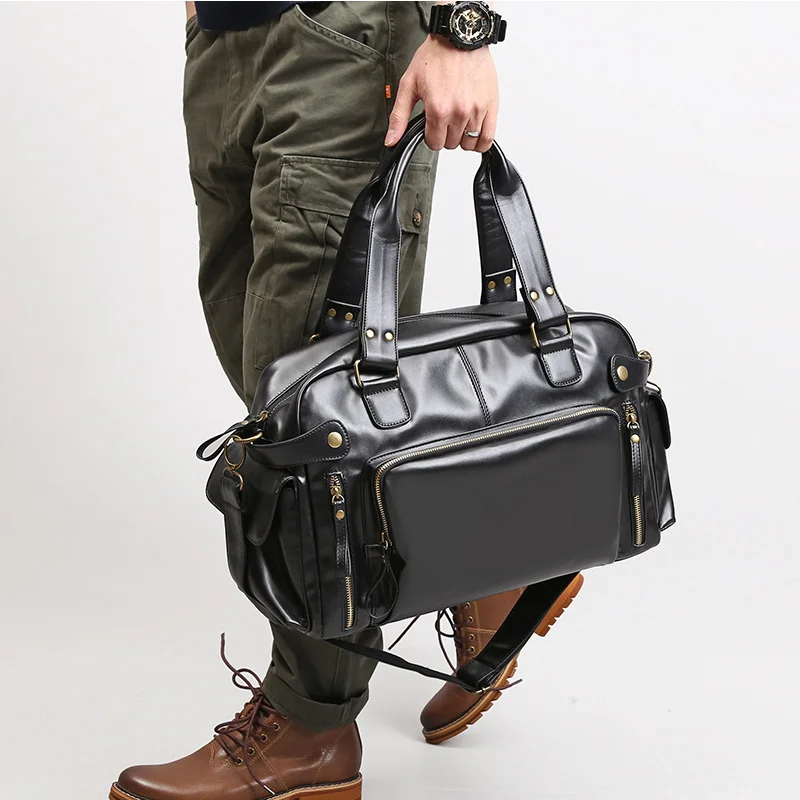 Men Travel Bags PU Leather Handbags Casual Vintage Shoulder Bag Laptop Bags Black Brown Luggage Hand Bag XA226M