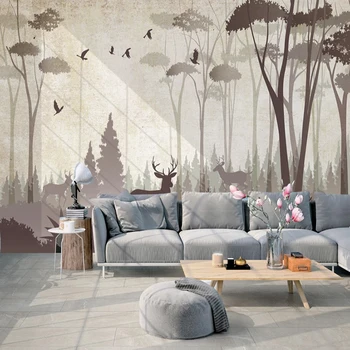 

Custom Hand Painted Cartoon Big Tree Bird Elk Large Creative Art Mural Living Room Bedroom Dining Room Wall Decoration Painting