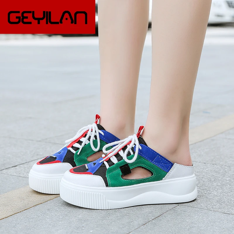 

Fericzot 2020 Fashion Summer Breathable Flip Flops Hit Color Mesh Platform Flat Slip-on Hollow Women shoe Outdoor Slippers Beach