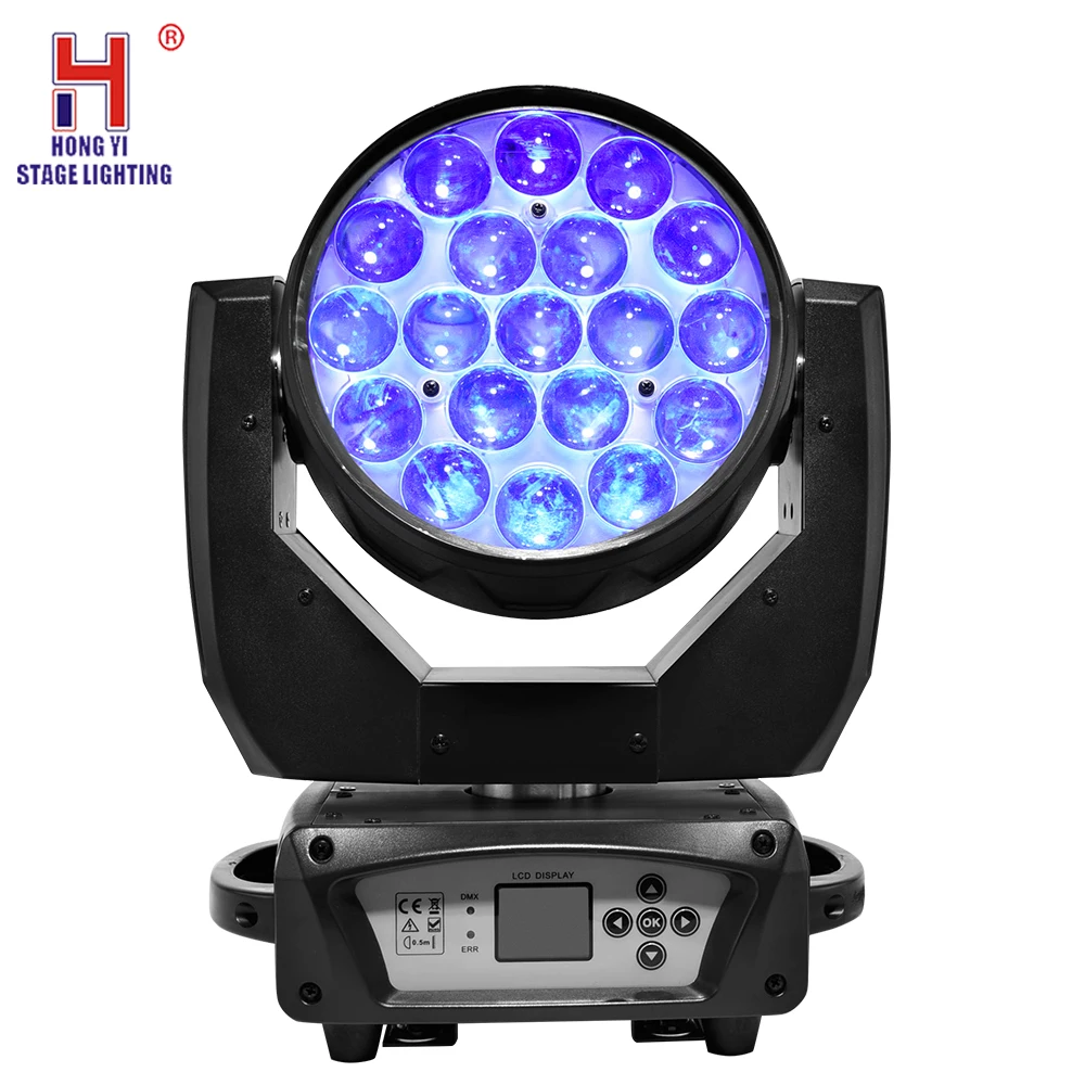 

Professional Lighting 19x15W Zoom Wash Led Moving Head Light RGBW 4in1 With Backlight For DJ Disco Lighting