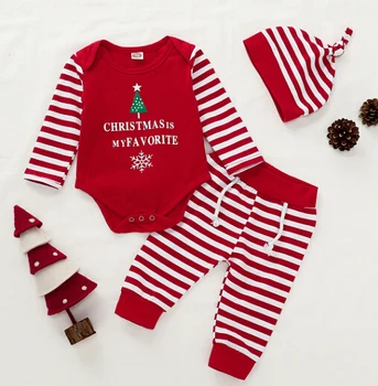 

3PCS Newborn Baby Tops Romper Long Sleeves Shirt+Long Pants Leggings Hat Outfits