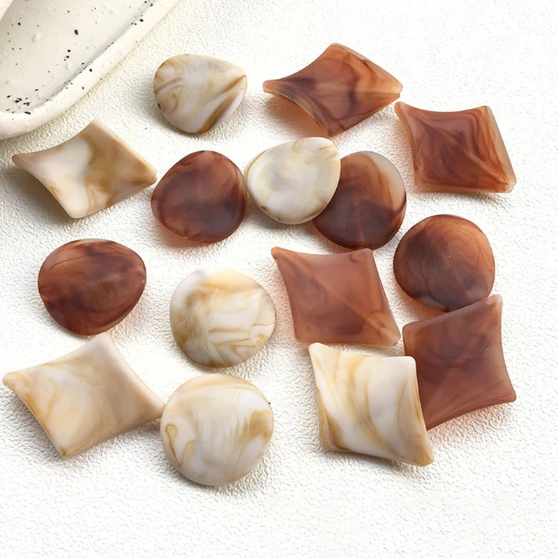 

10pcs Colorful Round Square Shape Loose Beads Charms With Hole Blooming White Brown Color Charms For DIY Handmade Jewelry Making