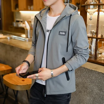 

Men jacket with a hood 2020 new spring and autumn student male coat fashion zipper teenager boy Korean style hot sale J05