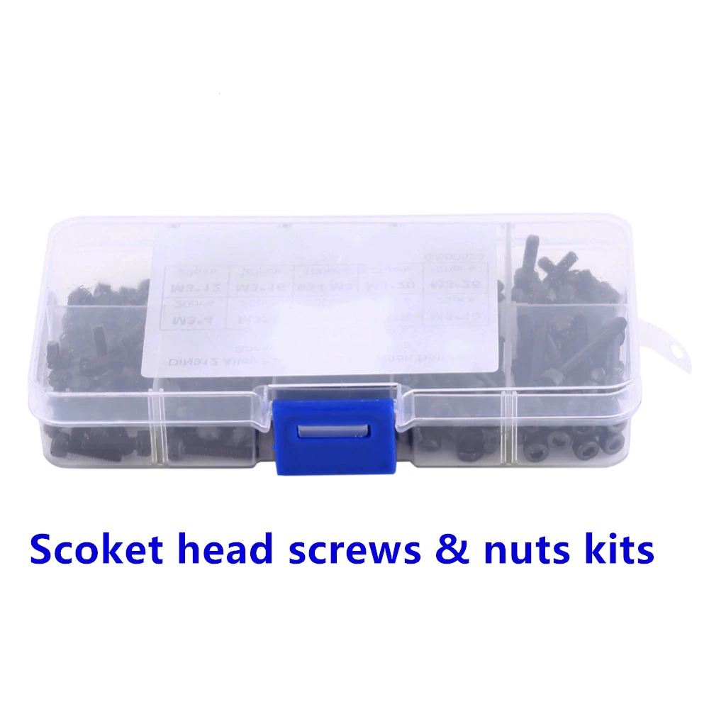 DIN912 Black 3D Printer 280Pcs/Set M3 Cap Head Hex Socket Bolt Screw Nut Steel Hexagon Cylinder Bolt Kits Assortment Kit