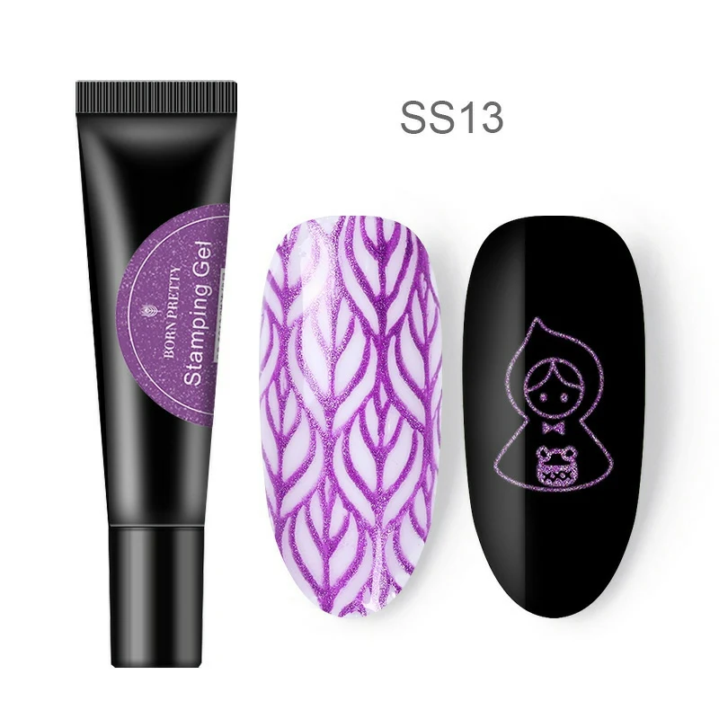 SS13 BORN PRETTY 8 мл блестящий гель для стемпинга ногтей для стемпинга пластин блестящий порошок замочить от ногтей искусство УФ гель разноцветный лак - Цвет: SS13