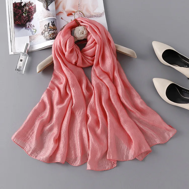 Watermelon red Scarf Осенний шарф для женщин, новые летние шелковые шарфы, шали, одноцветные женские накидки, мягкая пашимина, женская накидка для пляжа, бандана - Цвет: Watermelon red Scarf