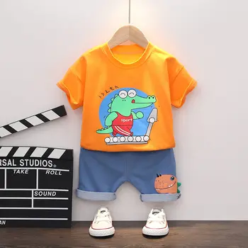 

New Children Summer Clothes Baby Boy Girls Cartoon animal T Shirt Stripe Shorts 2Pcs/sets Infant Kids Fashion Toddler Tracksuits