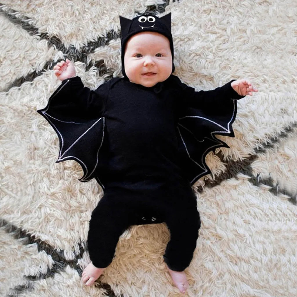 

2019 Newborn Baby Boy Girl Halloween Clothes Carter Black Cosplay Costume Romper Jumpsuit Hat Outfits Set Vetement Enfant Garcon