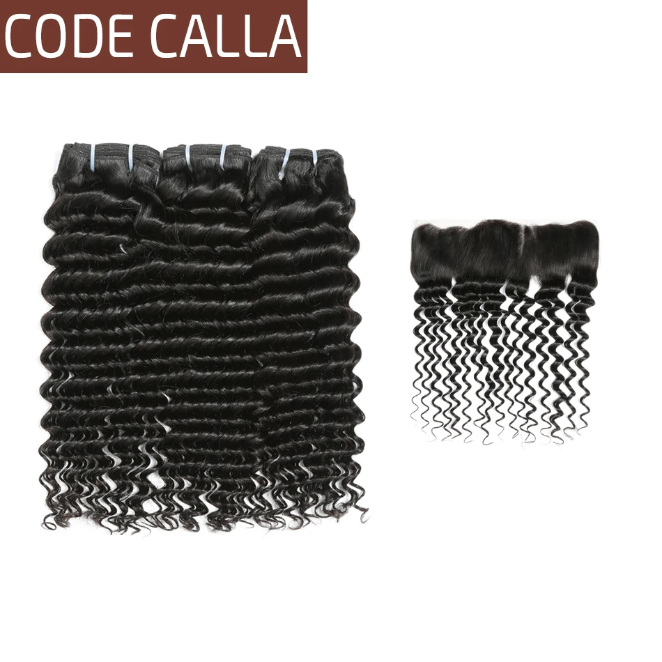 

Code Calla Brazilian Deep Wave Bundles With Ear to Ear Frontal Salon 100% Unprocessed Raw Virgin Human Hair Weave Extensions