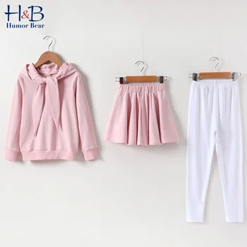

Humor Bear Girls Suit Spring Autumn Outfit New Clothes Long Sleeves+Skirt +Pants 3pcs Sets Princess Children'S Clothing 4-13